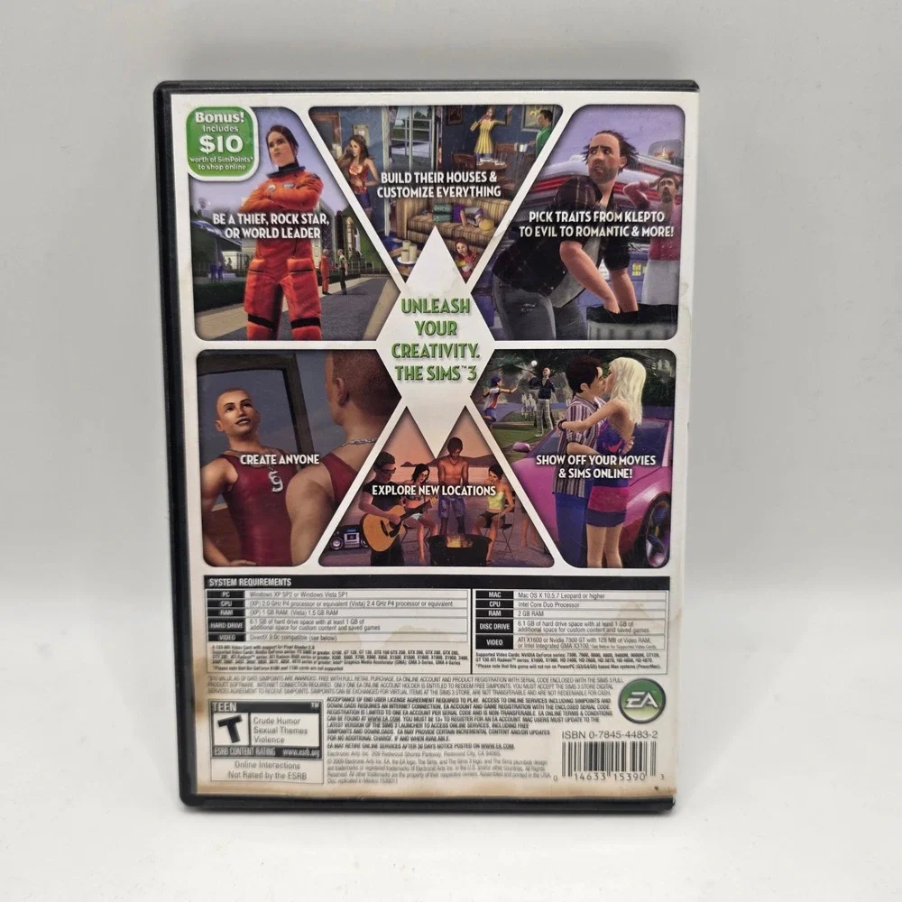 EA Games The Sims 3 PC Mac Green Life Simulation Y2K Retro Base Game‎ DVD-ROM